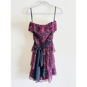 White House‎ Black Market Strapless Ruffle Floral Dress Size 10 Pink Cocktail